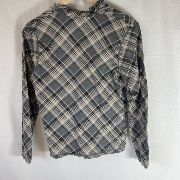 LRL Lauren Jeans Co. Plaid Ruffle Neck Top Sz M - Picture 2 of 10